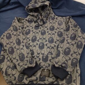 Coach Men's Gray & Navy Logo-Print Crewneck Hoodie